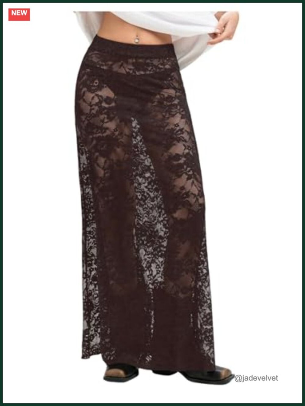 Sheer Mesh Lace A-Line Maxi Skirt High Waisted See Through Flowy Long Skirt